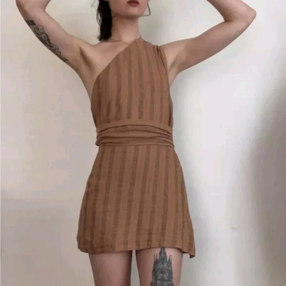 Zara NWT One shoulder striped linen beaded multiway one shoulder wrap top - Picture 6 of 6